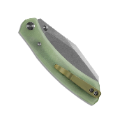 MGR827YG — Couteau Miguron Karok Lame Acier D2 Sheepsfoot Stonewash Manche Plaquettes G10 Glow-in-the-Dark Green Button Liner Lock - Livraison Gratuite