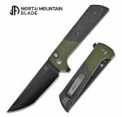 NMB2407SGCFD North Mountain Blade Chop 2 – Couteau Pliant Lame SLD‑Magic San Mai Tanto – Manche Alu/FCarbone Vert – Livraison Gratuite