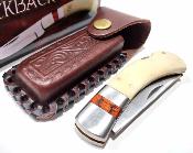 PA8001 Couteau pliant Rite Edge  – Manche Os Blanc Lame acier Inox Étui Cuir - Livraison Gratuite