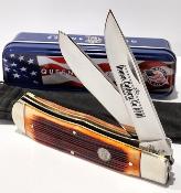 QAWB206L Couteau Queen Lame Clip/Spey Acier 1095HC Manche Os Amber Winter Made USA - Livraison Gratuite