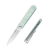 RS8061BN Real Steel IRIS – Couteau Pliant Liner Lock | Lame Drop Point 12C27 Satinée | Manche G10 Jade Naturel - Livraison Gratuite