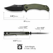 S250603 Sencut Tauron – Couteau pliant Liner Lock Lame Acier D2 Black Manche Olive Green Canvas Micarta - Livraison Gratuite