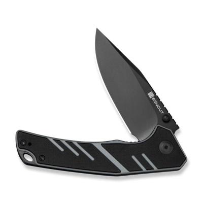 S250992 — Couteau SENCUT Quirk Lame Acier D2 Clip Point Noire Manche Plaquettes G10 Noir et Gris Liner Lock Flipper Thumb Stud - Livraison Gratuite
