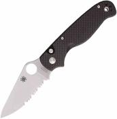 SC275CFPS — Couteau Spyderco ButtonUp Lame Acier 8Cr13MoV Modified Clip Point Serr Manche Fibre de Carbone G10 Button Lock - Livraison Gratuite