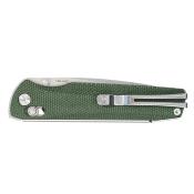 SRM258LMG2 Couteau SRM Terrier 258L-MG2 Lame Acier Laminé 140Cr Manche Micarta Green Ambi Lock - Livraison Gratuite