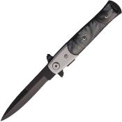 STT27108BK1 — Couteau S-TEC Stiletto Style Lame Acier Inox Noir Spear Point Manche Acrylique Swirl Noir Linerlock Clip - Livraison Gratuite