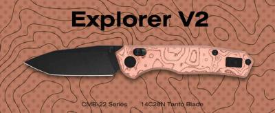 CMB22B CMB Explorer V2 | Couteau Lame Acier 14C28N Satin Drop Point | Manche Copper Foil | Axis Lock | Livraison Gratuite