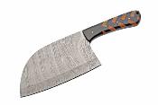 DM1432 Couteau Braided Cleaver | Lame Acier damas Cleaver | Manche Plaquettes Blue/Marron Housse Cuir | Livraison Gratuite