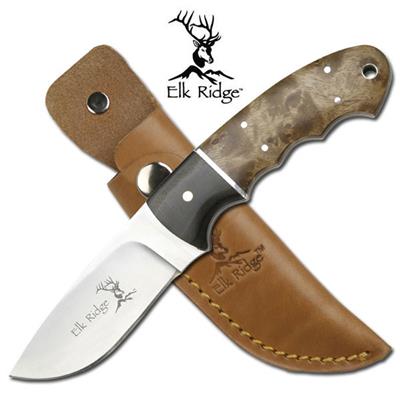 Couteau de Chasse Elk Ridge Hunter Lame Acier Carbone/Inox Manche 2 Bois Etui Cuir ER128 - Free SHipping