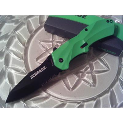 Couteau Automatique Schrade Zombie Acier AUS-8 Serrated Manche Green Alu SCHA7GRS - Free Shipping