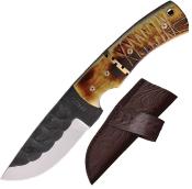 AH025 Couteau de Chasse American Hunter Lame Acier Carbone 1055 Etui Cuir - Livraison Gratuite