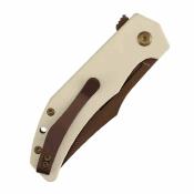 B1089C5 Couteau Orion Flipper | Lame Acier Nitro-V Rose Gold Drop Point | Manche G10 Ivory White | Liner Lock | Livraison Gratuite