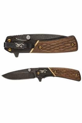 BR0390B Couteau Browning Hunter Linerlock | Lame Acier 440C Black | Manche Bois Sculpté | Livraison Gratuite
