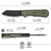 CIVC240551 Couteau CIVIVI Crabby Lame Sheepsfoot Acier 14C28N - Manche G10 Vert OD - Liner Lock Pivot Roulements à Billes - Livraison Gratuite