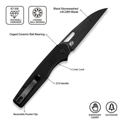 CIVC24062B1 CIVIVI Guile Black – Couteau Pliant EDC Lame Acier 14C28N Manche G10 Noir Ball Bearing Linerlock - Livraison Gratuite