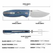 CMB21A Couteau CMB Made Knives Lucky | Lame Drop Point Acier 14C28N | Manche Blue Micarta Liner Lock - Livraison Gratuite