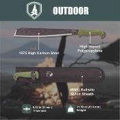 CTK287114GHC — Machete Condor Roarlock Étui nylon Noir Lame Acier Carbone 1075 Convex Grind Design Damas Manche Polypropylène Vert - Livraison Gratuite