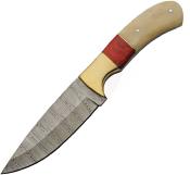 DM1337 Couteau Damas Hunter Wood/Bone Lame 256 Couches Etui Cuir - Livraison Gratuite
