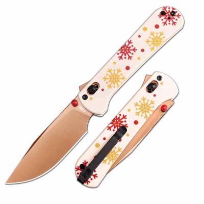 J1960MWH Couteau CJRB Bolt Lame Acier AR-RPM9 Rose Gold Manche G10 Snowfall Blanc Flocons Rouge Or Clip – Livraison Gratuite