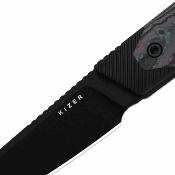 KI1123A1 Kizer Hallow | Couteau Lame Reverse Tanto Acier CPM-10V Black Manche Black Alu/Jazzy Camocarbon Inlays Housse Kydex - Livraison Gratuite