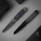 KI1123A2 Couteau Kizer Hallow | Lame Reverse Tanto Acier CPM-10V Gray PVD | Manche Gray Alu & Carbon Fiber Inlays Housse Kydex - Livraison Gratuite
