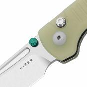 KIV2706A6  Couteau Kizer Parakeet | Lame Acier Nitro-V Black PVD Sheepsfoot | Manche Plaquettes GID G10 Green | Button Lock | Livraison Gratuite