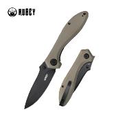 KUB314K Kubey Ruckus – Couteau Liner Lock | Lame Drop Point AUS-10 Blk | Manche G10 Tan | Bearing - Livraison Gratuite