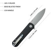 KUB371A Couteau Kubey NEO Black Lame Acier AUS-10 Beadblast IKBS - Livraison Gratuite