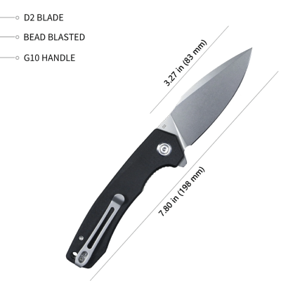 KUB901E Couteau Kubey EDC Black G10 Lame Acier D2 IKBS - Lvraison Gratuite