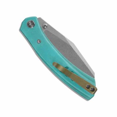 MGR827BU — Couteau Miguron Karok Lame Acier D2 Sheepsfoot Stonewash Manche G10 Bleu Button Liner Lock - Livraison Gratuite