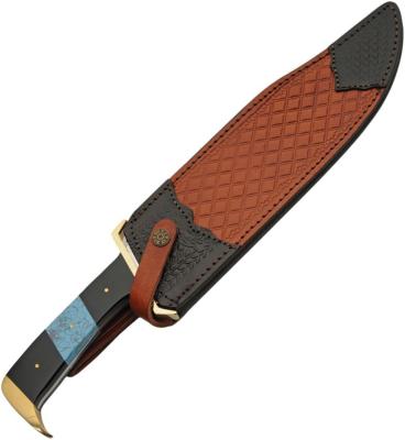 PA203527 Monster Bowie Couteau Fixe XXL Lame Bowie Acier Inox Manche Résine Noire/Turquoise Housse Cuir - Livraison Gratuire