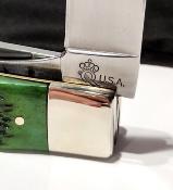 QGPSB206L Couteau Queen Cutlery 2 Lames Lame Clip/Spey Acier 1095 Manche Os Vert Liner Lock - Livraison Gratuite