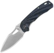 QS146B1 — Couteau QSP Knife Hornbill Lame Acier S35VN 59-61 HRC Stonewash Drop-Point Manche Fibre de Carbone Bleue Sculptée Linerlock - Livraison Gratuite