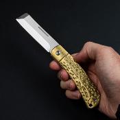 RR2284 Couteau Rough Ryder Apta Lame Cleaver Acier VG-10 Manche Laiton Slip Joint - Livraison Gratuite
