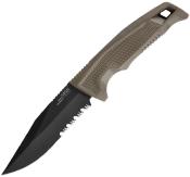 SOG17220457 — Couteau SOG Recondo Fx Lame Acier 440C Clip Point Partiellement Dentelée Noire Manche Caoutchouc FDE Étui Kydex - Livraison Gratuite