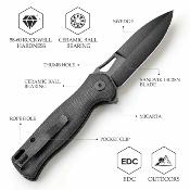 TVTY16M14 Trivisa Crateris-04B – Couteau pliant Button Lock Lame Acier 14C28N Black Manche Black Micarta - Livraison Gratuite