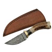 DM1188 Couteau Bowie Damas 256 Couches Manche Façon Corne Etui Cuir - Livraison Gratuite