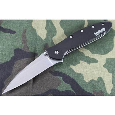 Couteau Kershaw Leek A/O Lame Acier 14C28N Stonewash Manche Aluminium 6061-T6 Made USA KS1660SWBLK - Free Shipping