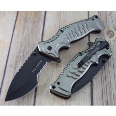 Couteau Tactical Tac-Force A/O Lame Acier 3Cr13 Serrated Manche Grey Aluminium TF993GY - Free Shipping