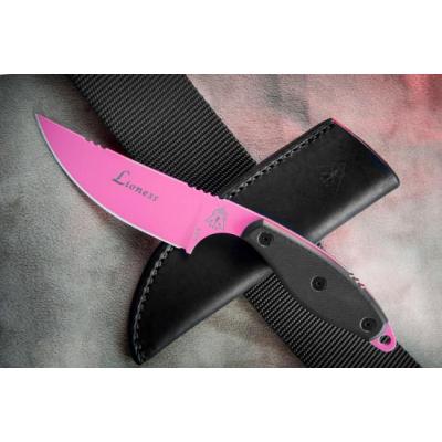 Couteau Tops Lioness Pink Acier 1095 Manche G-10 Etui Cuir Made In USA TPLION01 - Free Shipping