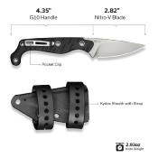 CIVC220271 Couteau CIVIVI SOKN Lame Nitro-V Acier Drop Point Manche G-10 Black Etui Kydex - Livraison Gratuite