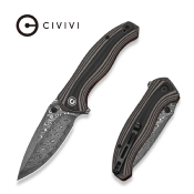 CIVC25037BDS1 — Couteau CIVIVI Vyrent Lame Acier Damas Drop Point Manche Plaquettes G10 Contourné Noir, Tan et Orange Liner Lock Thumb Stud - Livraison Gratuite