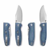 CMB21A Couteau CMB Made Knives Lucky | Lame Drop Point Acier 14C28N | Manche Blue Micarta Liner Lock - Livraison Gratuite