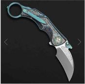 CRSPREDATORTGN Critical Strike Predator Karambit - Lame Acier M390 Manche Titane Teal & Camo Linerlock - Livraison Gratuite