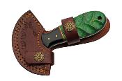 DM1298GN Couteau Damas Ulu Cutter Green Lame 256 Couches Etui Cuir - Livraison Gratuite