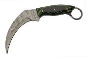 DM1324 Couteau Damas Karambit Lame Acier Damas 256 Couches Etui Cuir - Livraison Gratuite