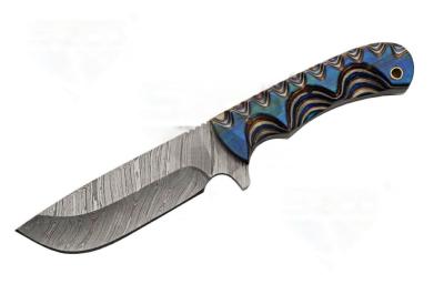 DM1334 Couteau Damas Blue River Hunter Lame Acier Damas 256 Couches Etui Cuir - Livraison Gratuite