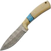 DM1359 Couteau Skinner Damas Manche Turquoise/Bone Lame 256 Couches Etui Cuir - Livraison Gratuite