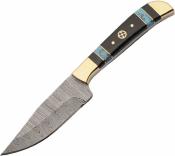 DM1428 Couteau Skinner | Lame Acier damas Drop Point | Manche Résine Black Turquoise | Housse cuir | Livraison Gratuite