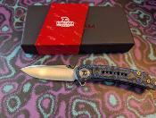 DTK3610MBL Dreamtech Linerlock Micarta Blue | Lame Drop Point Acier 14C28N Sandvik Satin | Manche Micarta Clip - Livraison Gratuite